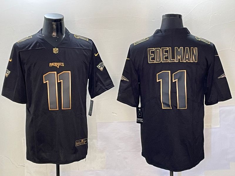 Men New England Patriots #11 Edelman Black Gold 2024 Nike Limited NFL Jersey style 0108